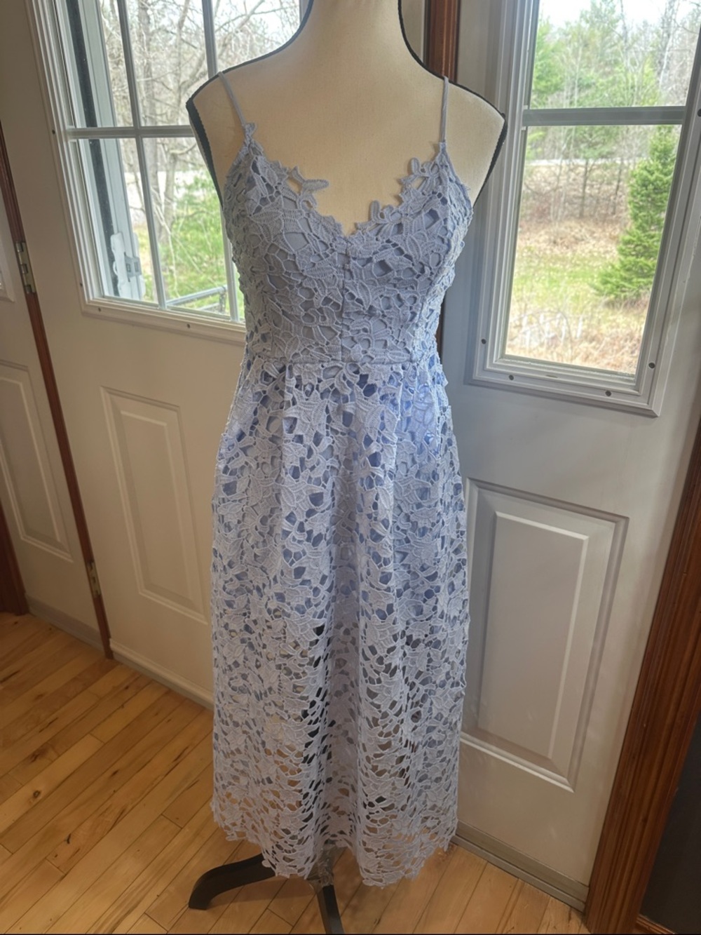 NWOT Astr The Label Light Blue Spaghetti Strap Top with Lace